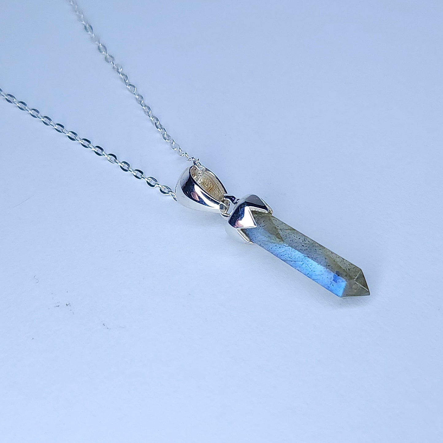 Dainty Labradorite Point Pendant in Sterling Silver