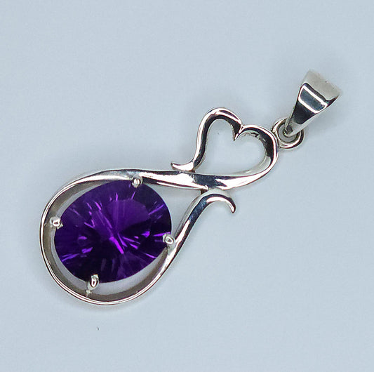 Faceted Amethyst Heart Pendant in Sterling Silver