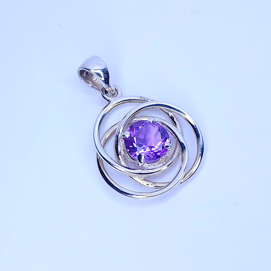 Faceted Amethyst Pendant in Sterling Silver