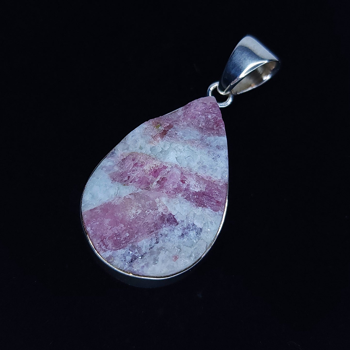 Raw Pink Tourmaline in Silver Pendant