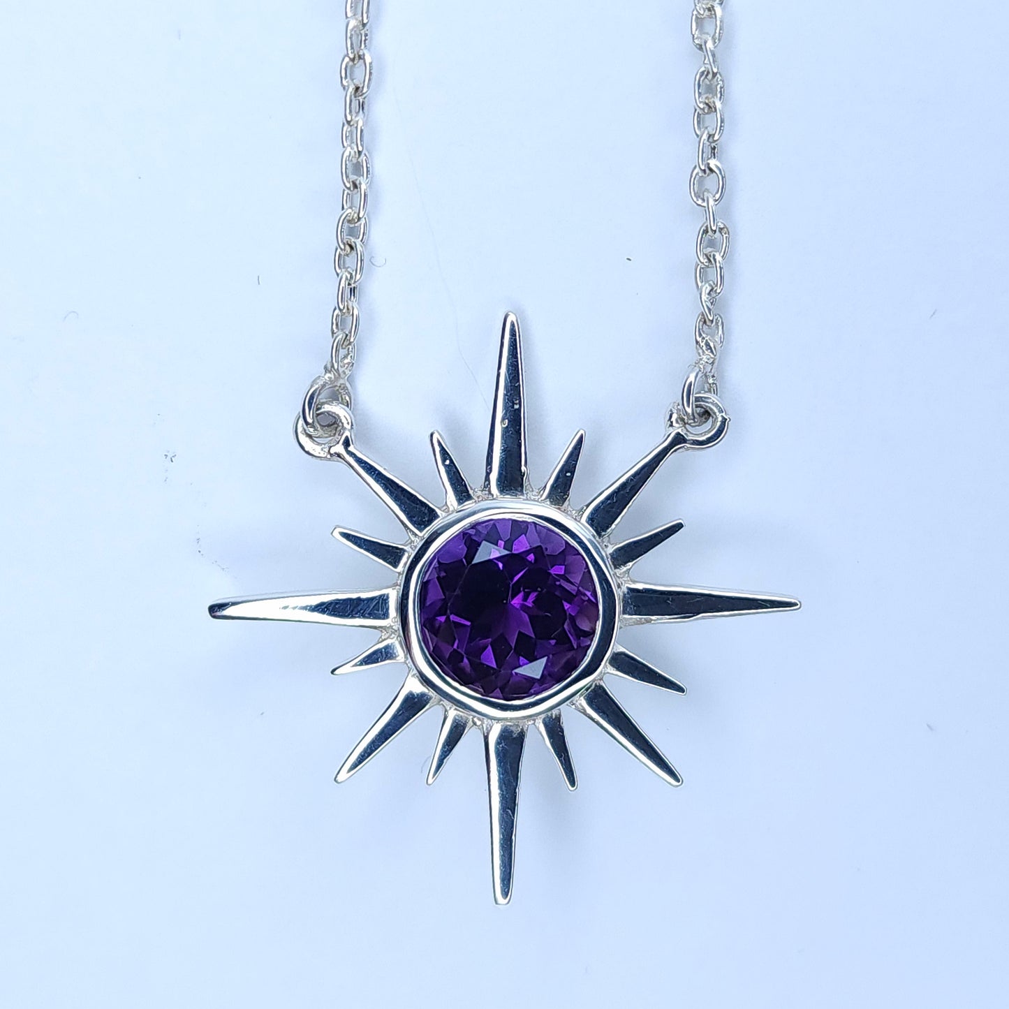 Amethyst in Silver Star Necklace