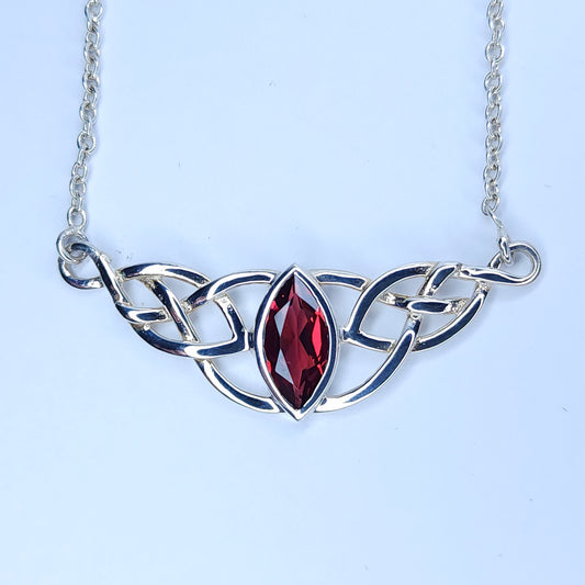 Celtic Garnet Necklace in Sterling Silver