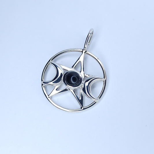 Black Onyx Triple Goddess Pentacle Pendant in Sterling Silver