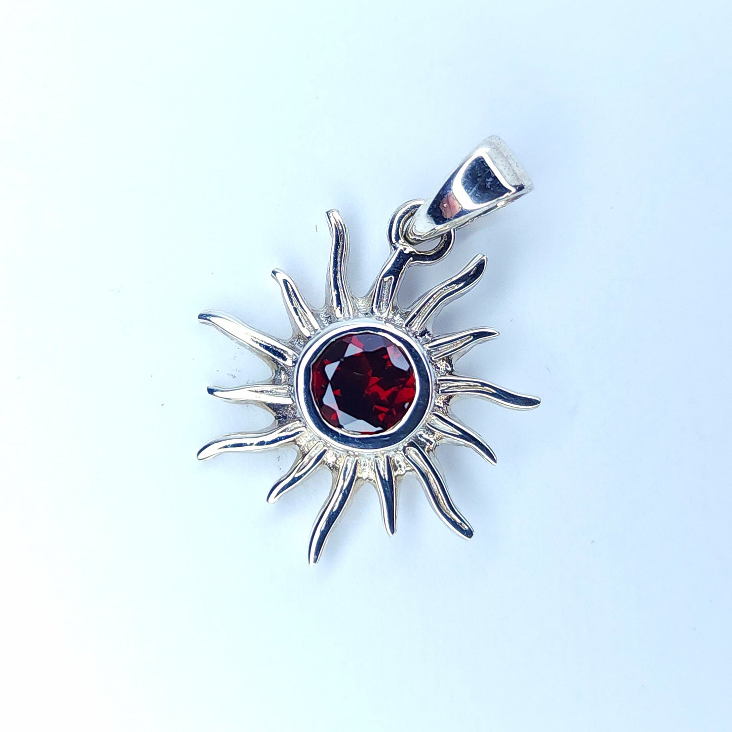 Garnet in Silver Sun Pendant