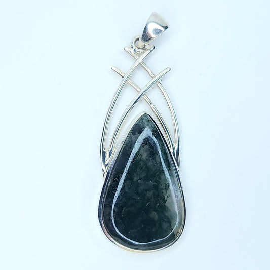 Moss Agate Pendant in Sterling Silver