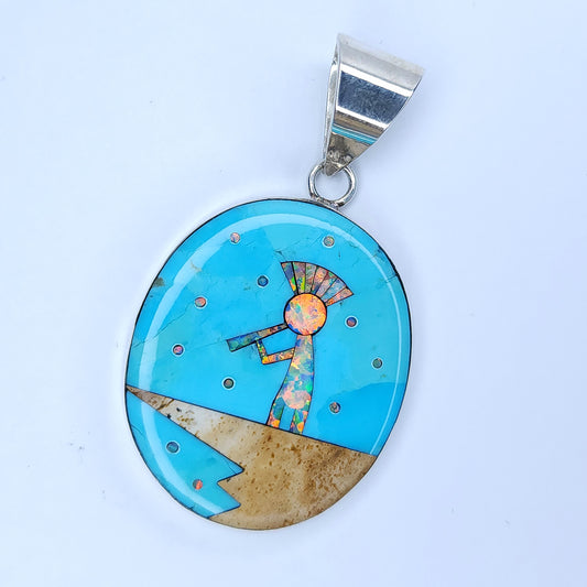 Inlay Kokopelli Pendant in Silver