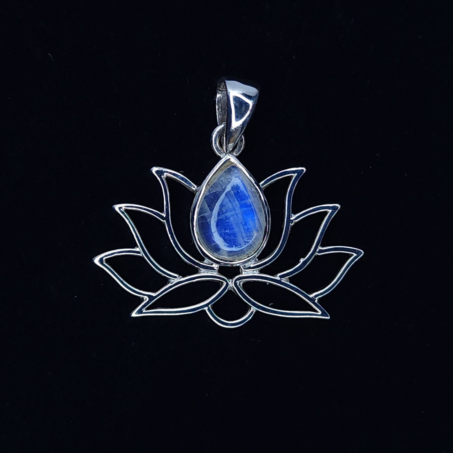 Moonstone on Silver Lotus Pendant