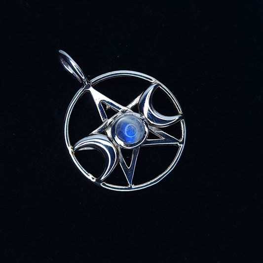 Moonstone in Silver Tripple Goddess Pentacle Pendant