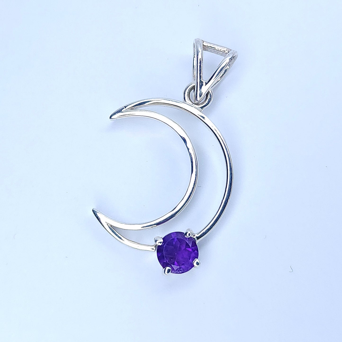 Amethyst on Silver Moon Pendant