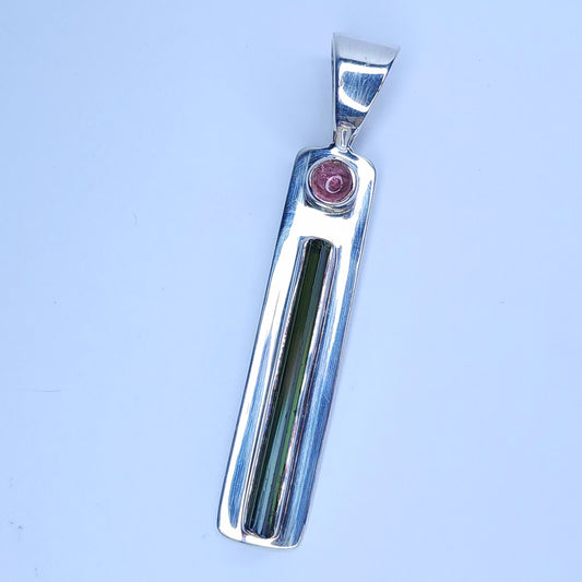 Pink and Green Tourmaline in Silver Pendant