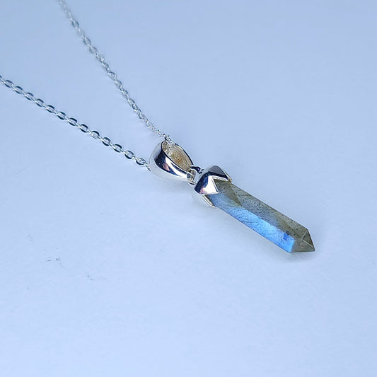 Dainty Labradorite Point Pendant in Sterling Silver