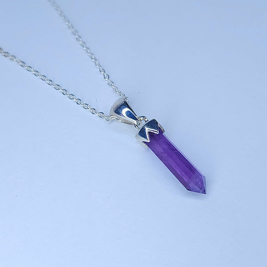 Dainty Amethyst Point Pendant in Sterling Silver