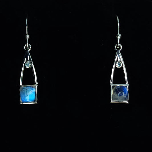 Moonstone with Blue Topaz in Silver Earrings