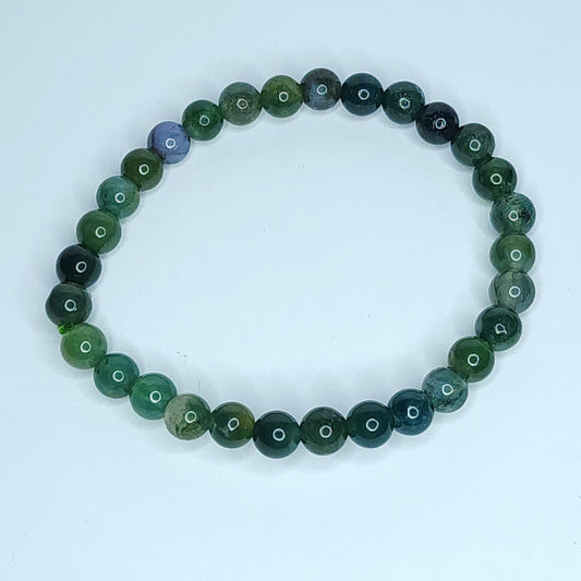 Mossy Agate Round Bead Bracelet