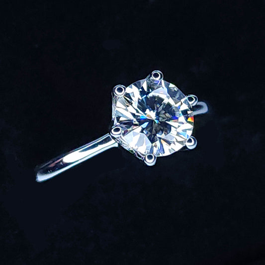 Lab Moissanite Ring in Sterling Silver – 1ct Faceted Gemstone