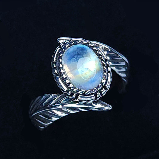Moonstone Feather Band Ring in Sterling Silver