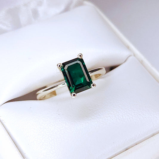 Faceted Lab Emerald Ring in Sterling Silver