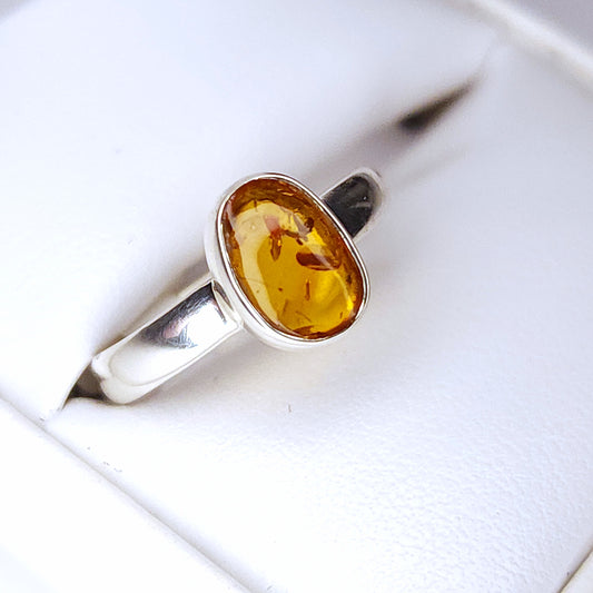 Polished Freeform Amber Ring in Sterling Silver