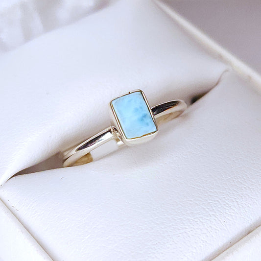 Semi-Rough Larimar Ring in Sterling Silver