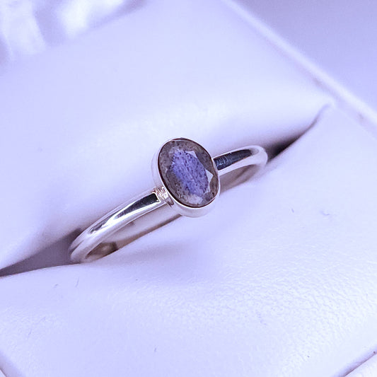 Faceted Oval Labradorite Ring in Sterling Silver