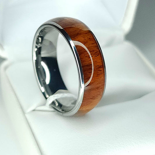 Tungsten Carbide Ring with Wide Koa Wood Inlay