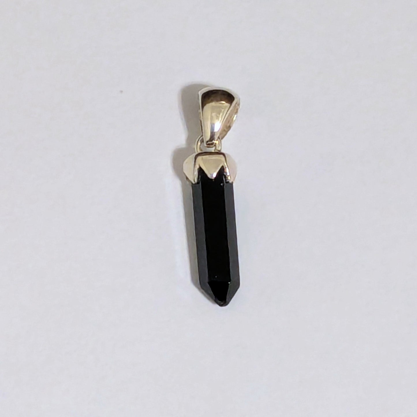 Dainty Black Tourmaline Point Pendant in Sterling Silver