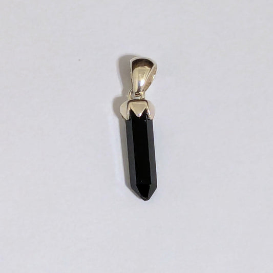 Dainty Black Tourmaline Point Pendant in Sterling Silver