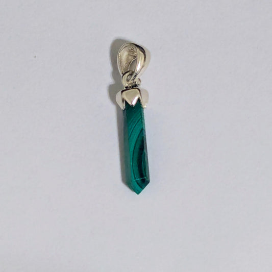 Dainty Malachite Point Pendant in Sterling Silver
