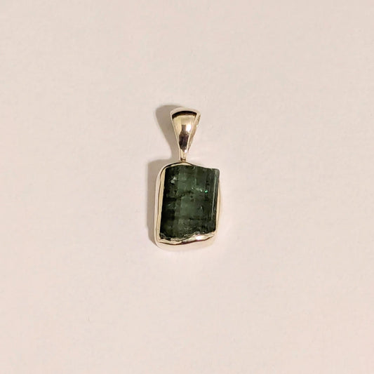 Rough Green Tourmaline Pendant in Sterling Silver