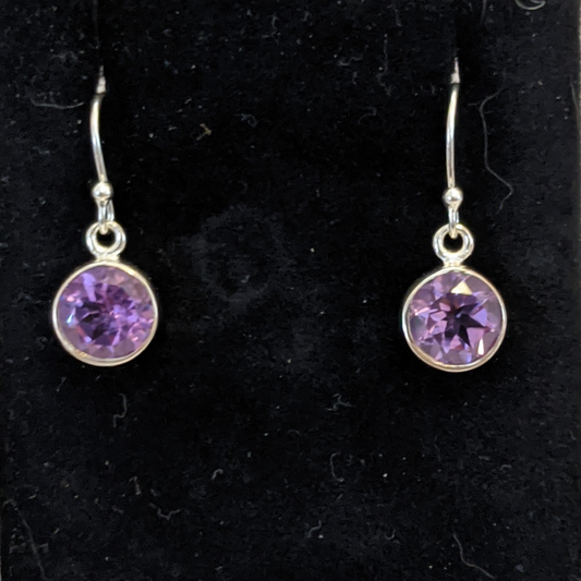 Amethyst Earrings in Silver Bezel