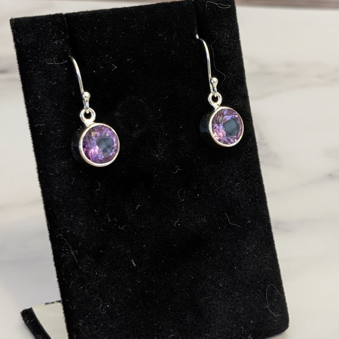 Amethyst Earrings in Silver Bezel