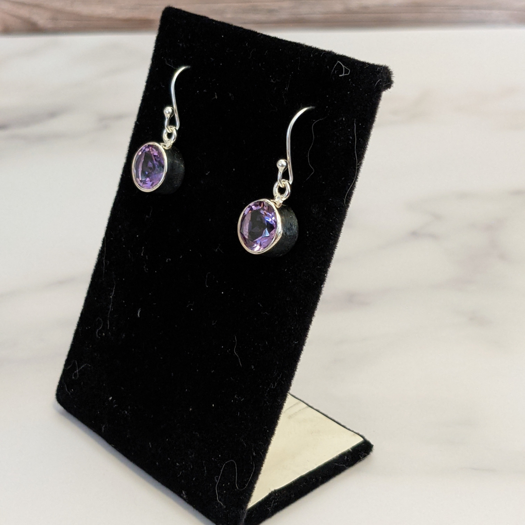 Amethyst Earrings in Silver Bezel