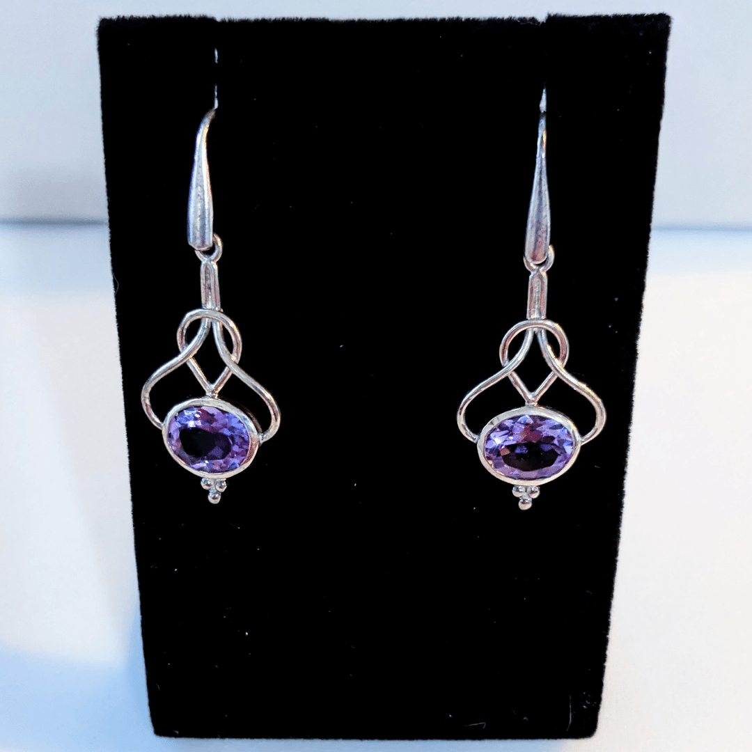 Amethyst Earrings in Silver Slip Knot