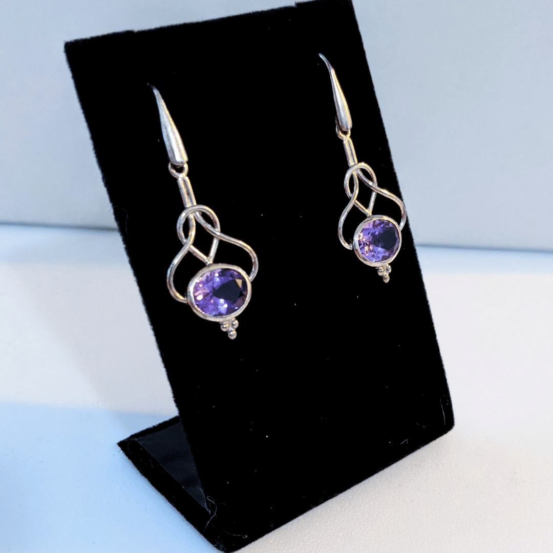 Amethyst Earrings in Silver Slip Knot