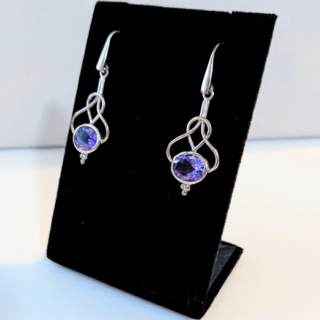 Amethyst Earrings in Silver Slip Knot