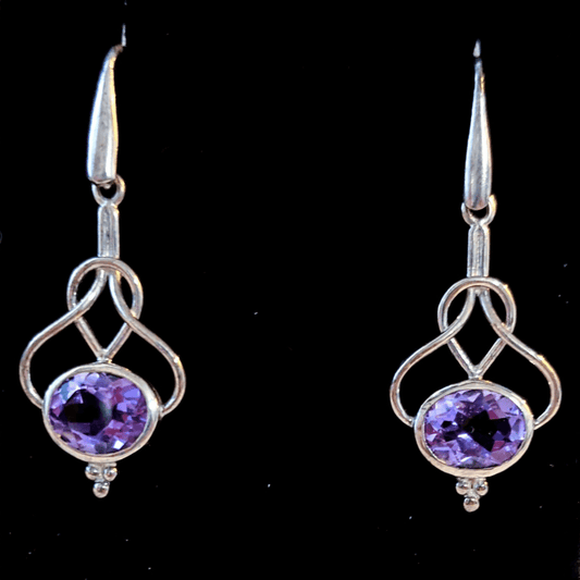 Amethyst Earrings in Silver Slip Knot