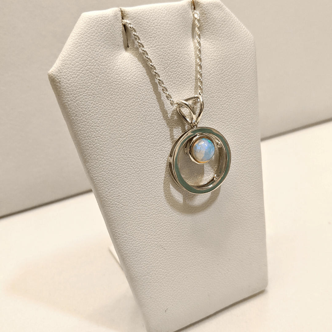 Ethiopian Opal Pendant in Silver Circle