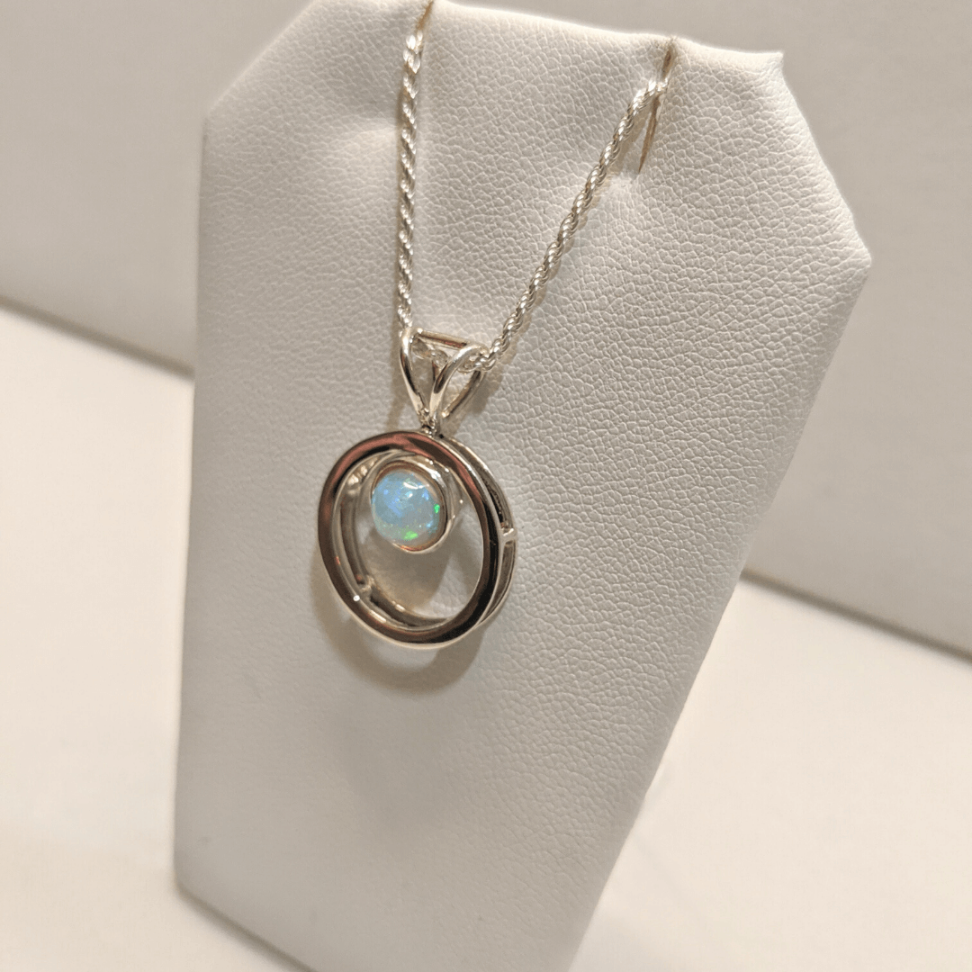 Ethiopian Opal Pendant in Silver Circle