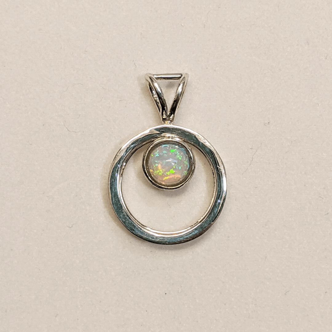 Ethiopian Opal Pendant in Silver Circle