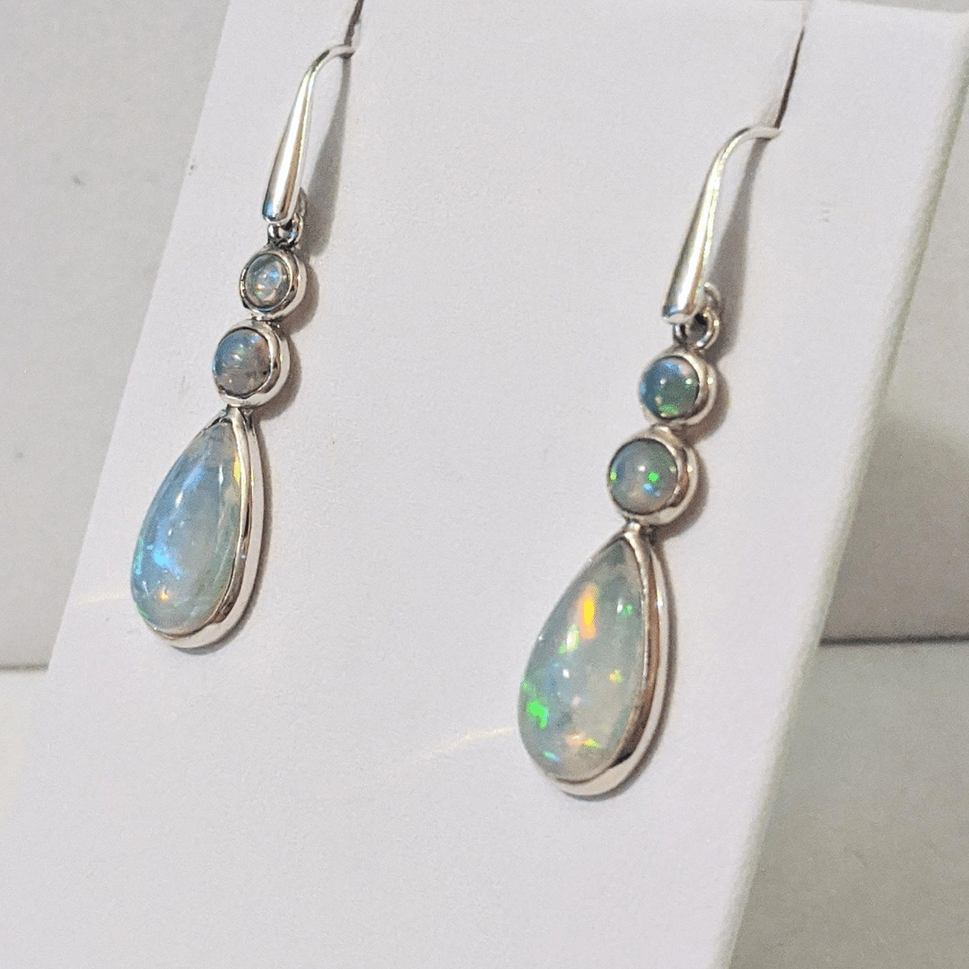 Opal Teardrop Earrings with Opal Dots