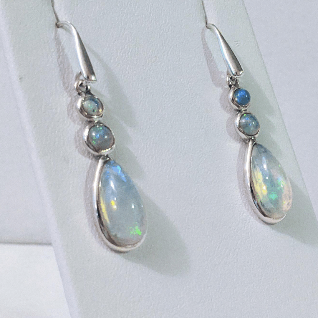 Opal Teardrop Earrings with Opal Dots