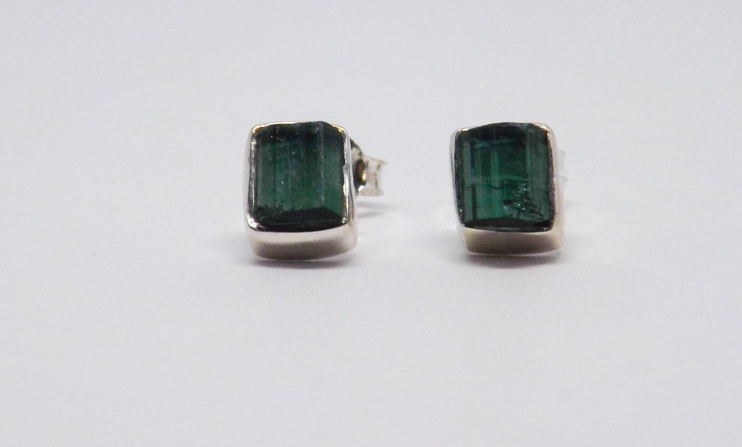 Green Tourmaline Crystal Stud Earrings