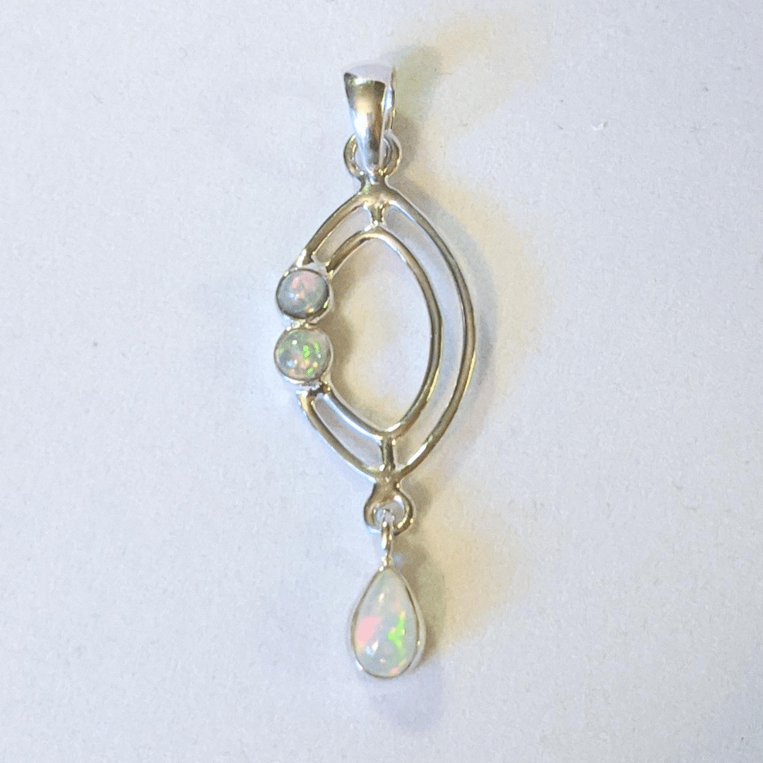 Opal and Silver Ellipse Pendant