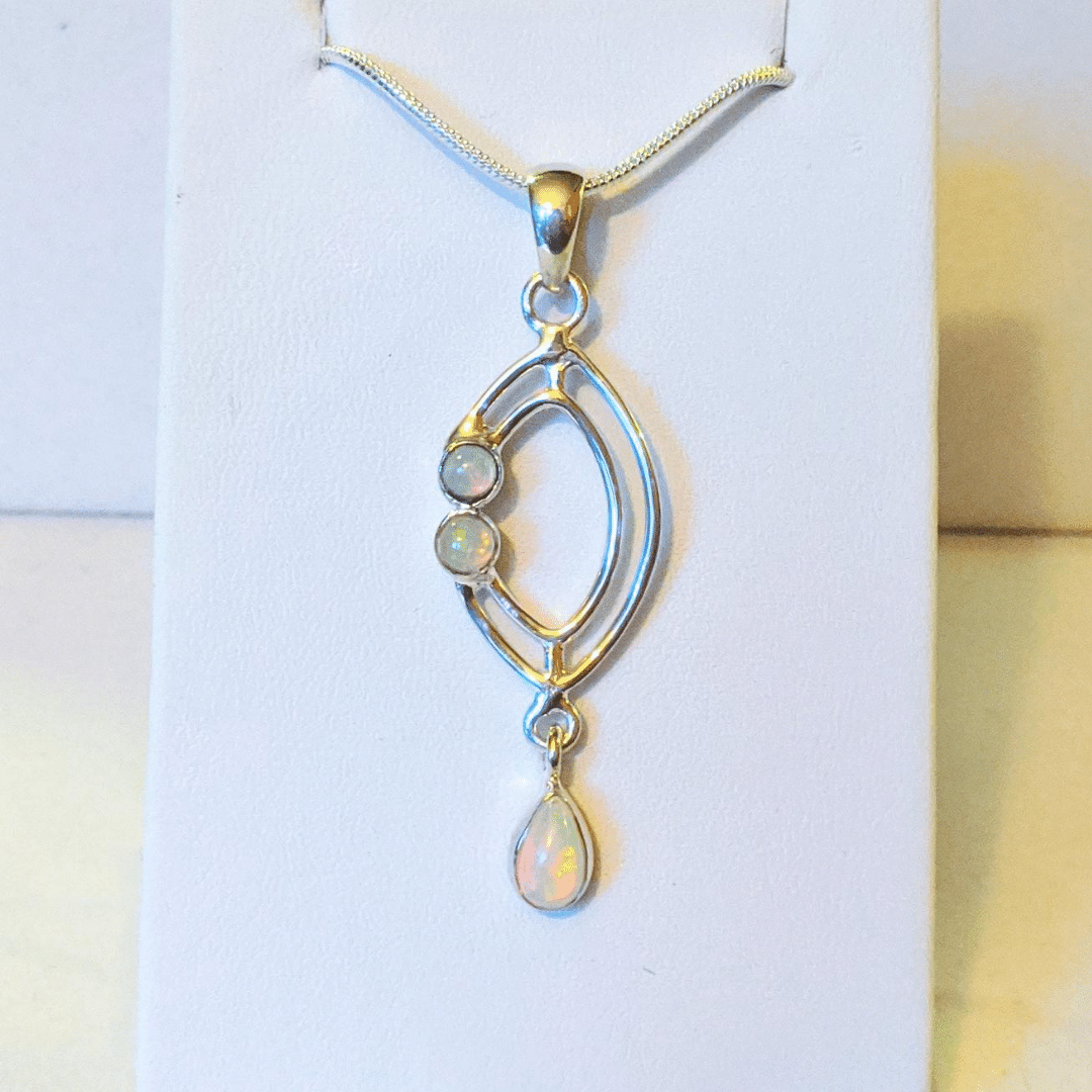 Opal and Silver Ellipse Pendant