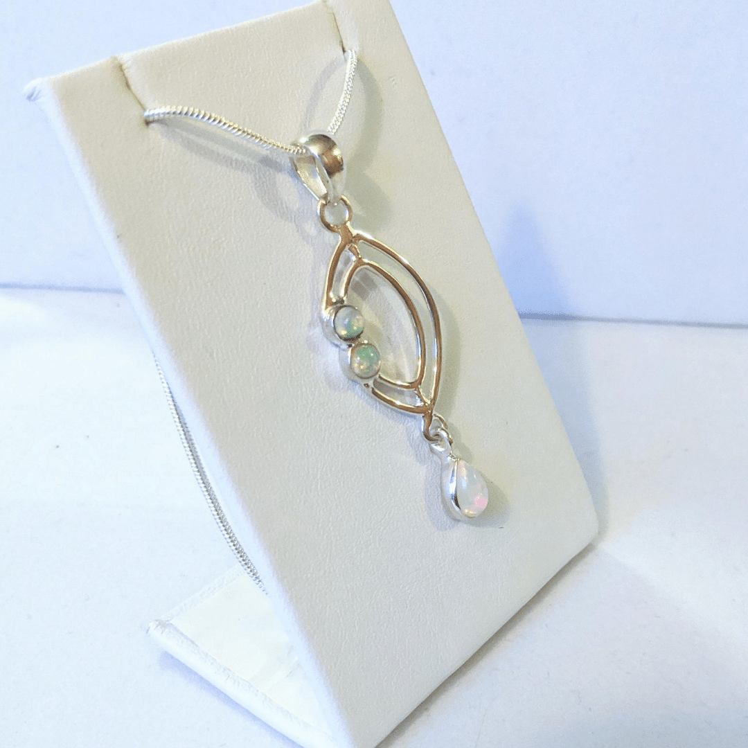 Opal and Silver Ellipse Pendant