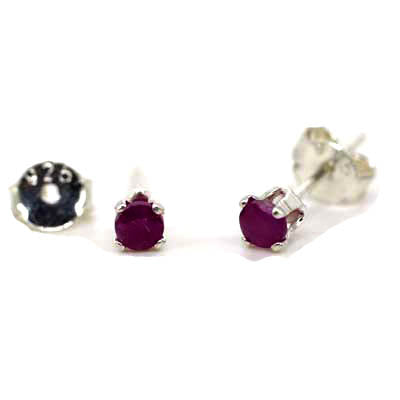 Faceted Ruby Stud Earrings in Sterling Silver
