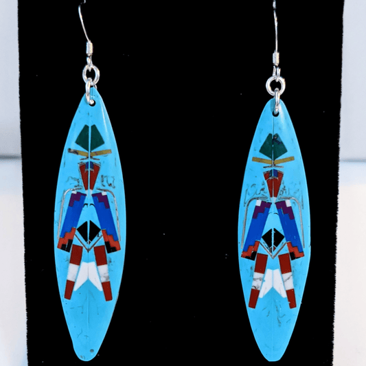 Turquoise Inlay in Marquee Shape Earrings