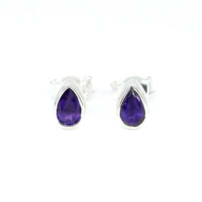 Amethyst Stud Earrings - Faceted Teardrop