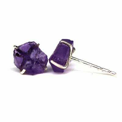 Amethyst Stud Earrings - Raw