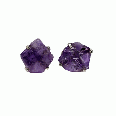 Raw Amethyst Stud Earrings in Sterling Silver